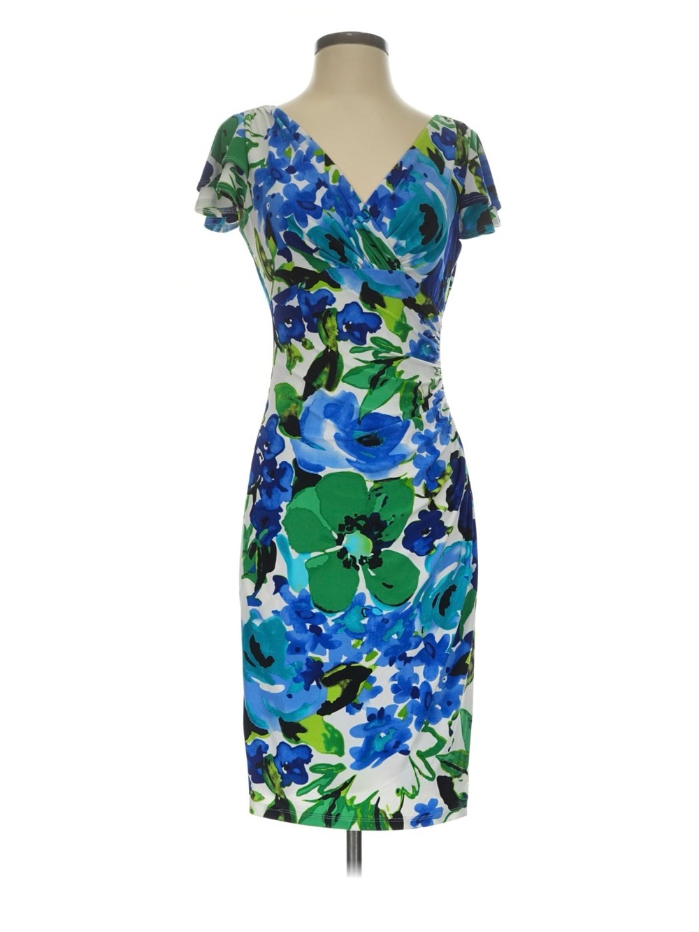Ralph Lauren Blue & Green Floral Wrap Sheath Dress